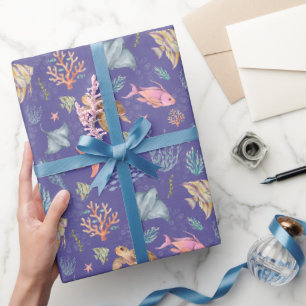 Aquarell-Ozeanleben Texturiert Mittel Violett Geschenkpapier