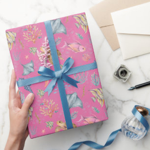 Aquarell-Ozeanleben Texturiert Rosa Geschenkpapier