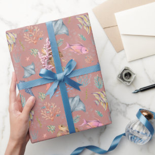 Aquarell-Ozeanleben Texturiert Staubiges Pfirsich Geschenkpapier