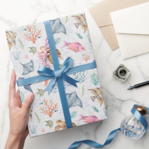 Aquarell-Ozeanleben Texturiert Weiß Geschenkpapier