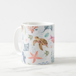 Aquarell-Ozeanleben Texturiert Weiß Kaffeetasse