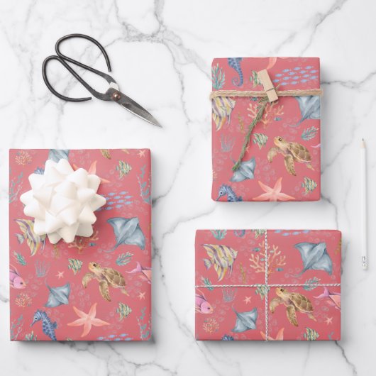 Aquarell-Ozeanleben Texturierte Wassermelone Geschenkpapier Set (Vorderseite)
