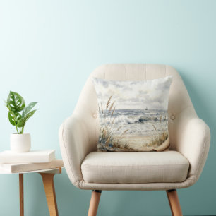 Aquarell-Ozeanstrand mit gewelltem Papier Kissen