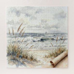 Aquarell-Ozeanstrand mit gewelltem Papier Puzzle