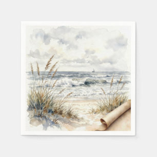 Aquarell-Ozeanstrand mit gewelltem Papier Serviette