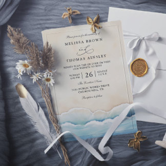 Aquarell-Ozeanwelle-Strand-QR-Code-Hochzeit Einladung