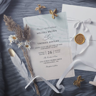 Aquarell-Ozeanwellen Budget QR-Code Hochzeit Einladung