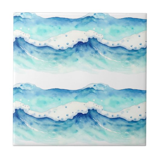 Aquarell-Ozeanwellen-Rahmen Fliese (Vorderseite)