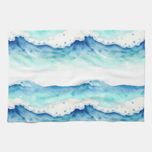 Aquarell-Ozeanwellen-Rahmen Geschirrtuch