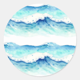 Aquarell-Ozeanwellen-Rahmen Runder Aufkleber