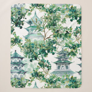 Aquarell-Pagoden Olivenwald Asiatische Landschaft Sherpadecke