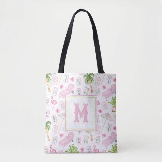 Aquarell Palm Beach Mahjong Monogramm Tasche (Vorderseite)