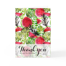 Aquarell-Palmblätter-Wassermelone-Dankeskarten