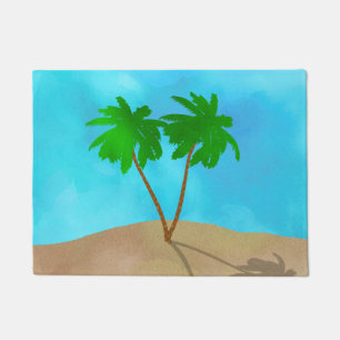 Aquarell-Palme-Strand-Szenen-Collage Fußmatte