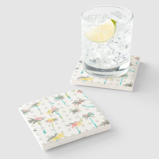 Aquarell-Palmen 2 Steinuntersetzer (Seitenansicht)