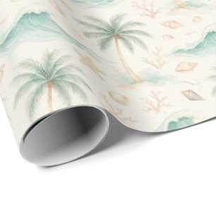 Aquarell-Palmen, Muscheln, Seesterne, Koralle Geschenkpapier