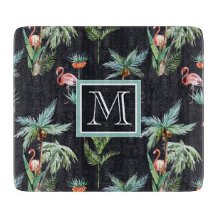 Aquarell-Palmen-Muster addieren Ihre Initiale Schneidebrett