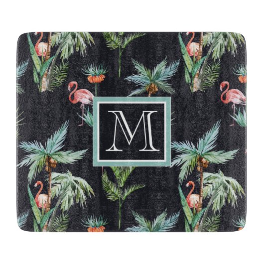 Aquarell-Palmen-Muster | addieren Ihre Initiale Schneidebrett (Vorderseite)