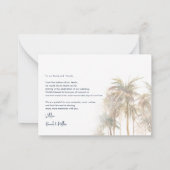 Aquarell-Palmen-Script Hochzeit Danke Mitteilungskarte (Rückseite)