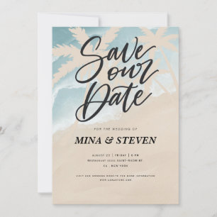 Aquarell Palmwedding Strand  Save The Date