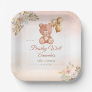 Aquarell Pampas Grass Teddy Bear Babydusche Pappteller