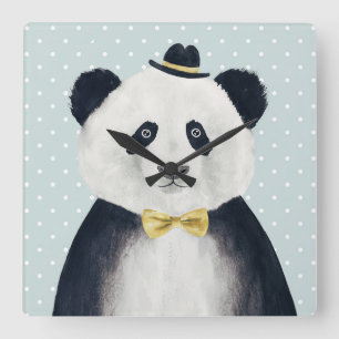 Aquarell-Panda-Bär Quadratische Wanduhr