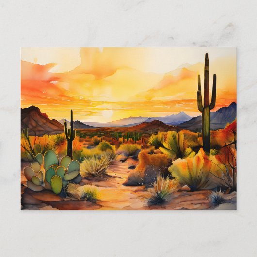 Aquarell-Panorama der Sonora-Wüste Postkarte (Vorderseite)