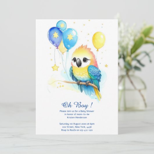 Aquarell Papagei Babydusche Einladung (Stehend Vorderseite)