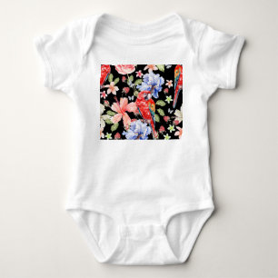 Aquarell-Papagei: Florales Muster Romantik. Baby Strampler