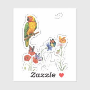 Aquarell-Papagei und Schmetterlinge Design Aufkleber