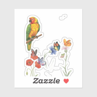 Aquarell-Papagei und Schmetterlinge Design Aufkleber