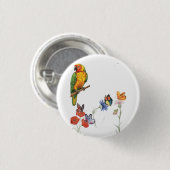 Aquarell-Papagei und Schmetterlinge Design Button (Vorne & Hinten)