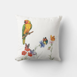 Aquarell-Papagei und Schmetterlinge Design Kissen