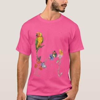 Aquarell-Papagei und Schmetterlinge Design T-Shirt