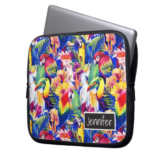 Aquarell-Papageien | addieren Ihren Namen Laptopschutzhülle (Vorderseite Links)