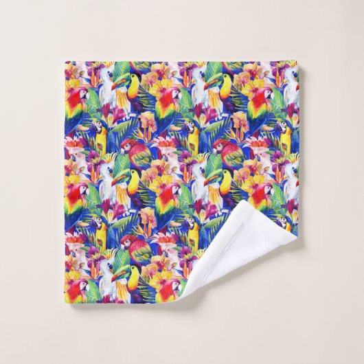Aquarell-Papageien Badhandtuch Set (Waschlappen)