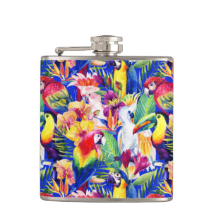 Aquarell-Papageien Flachmann