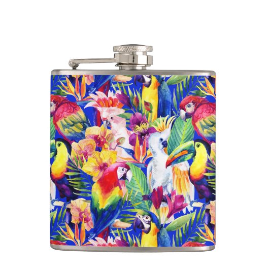 Aquarell-Papageien Flachmann (Vorderseite)