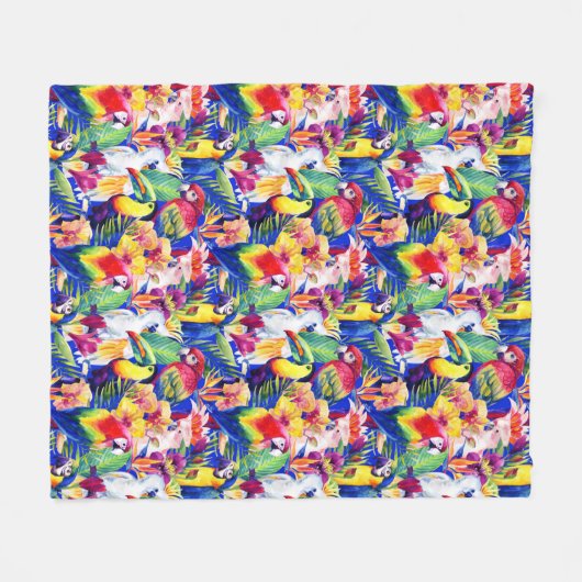 Aquarell-Papageien Fleecedecke (Vorderseite (Horizontal))
