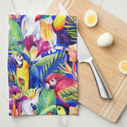 Aquarell-Papageien Geschirrtuch (Viertel Falte)