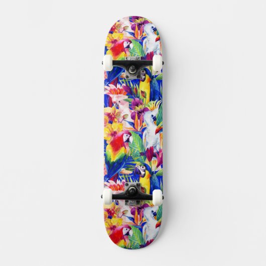 Aquarell-Papageien Skateboard (Vorderseite)