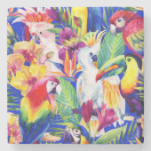 Aquarell-Papageien Steinuntersetzer (Vorderseite)