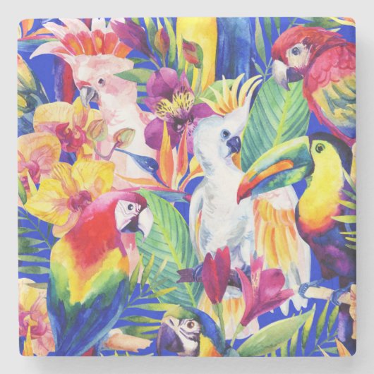 Aquarell-Papageien Steinuntersetzer (Vorderseite)