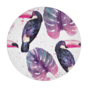 Aquarell-Papageien: Tropisches Ultra-Violett Chic. Schneidebrett