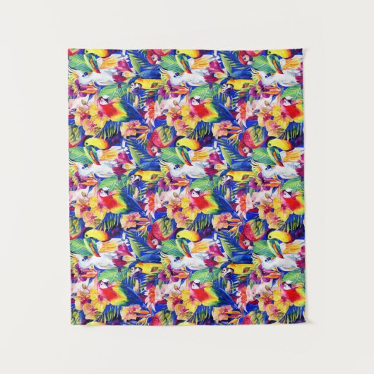 Aquarell-Papageien Wandteppich (Vorderseite)