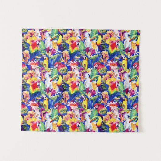 Aquarell-Papageien Wandteppich (Vorderseite (Horizontal))