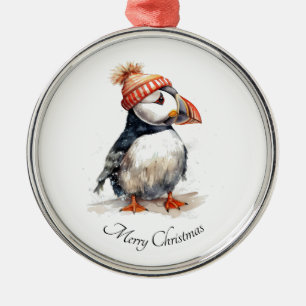 Aquarell-Papageientaucher-Weihnachtsandenken Ornament Aus Metall