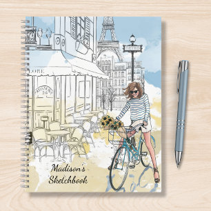 Aquarell Paris Eiffelturm Fahrrad Name Notizblock