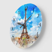 Aquarell Paris Große Wanduhr (Winkel)
