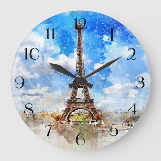 Aquarell Paris Große Wanduhr (Vorderseite)